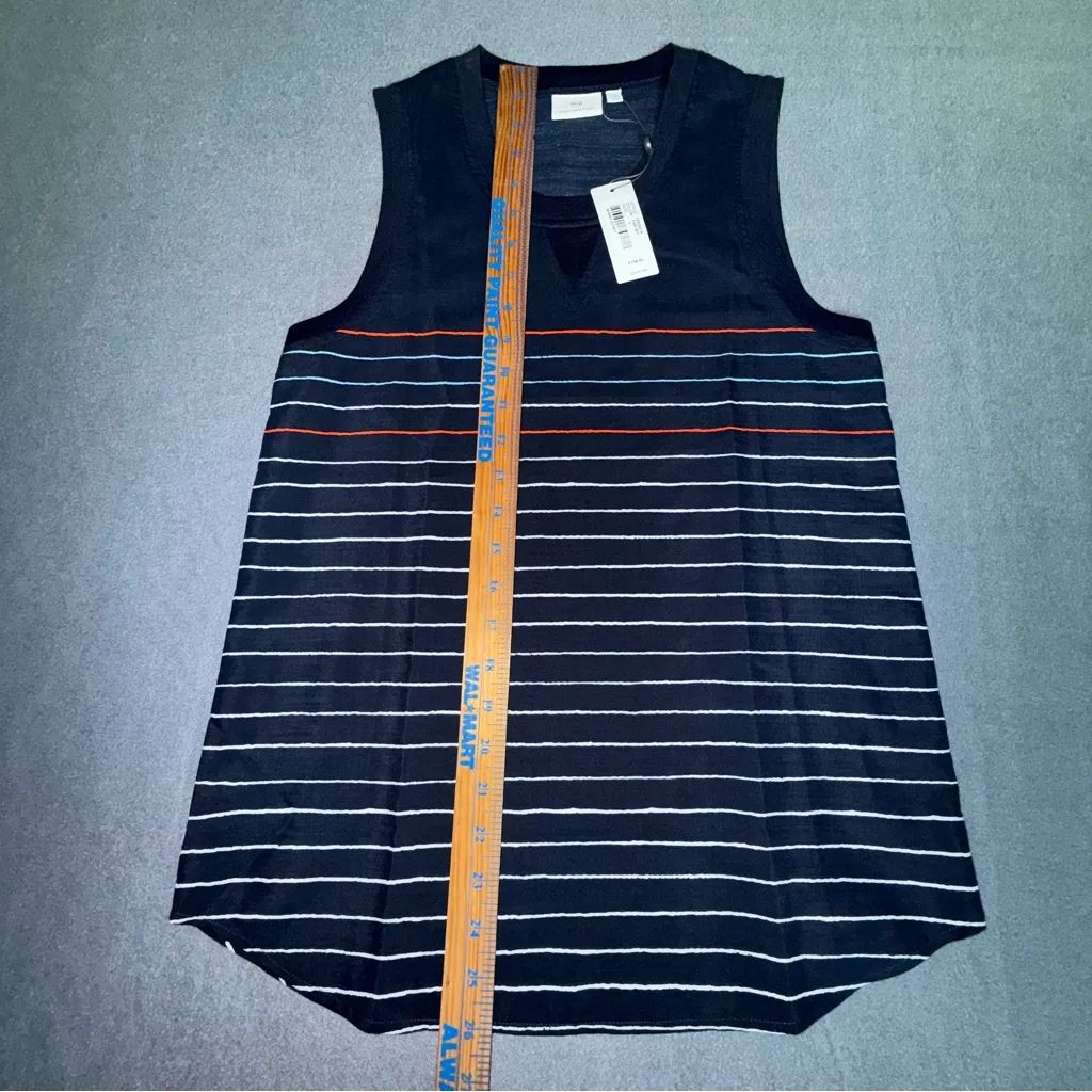 NEW Adriano Goldschmied‎ Navy Sleeveless Top with red white blue Stripes Small - Image 3