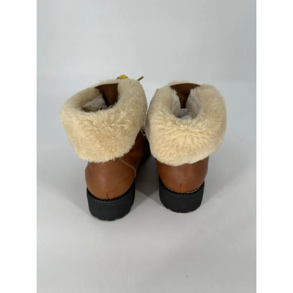 J Crew Women's Round Toe Faux Fur Lace‎ Up Lug Sole Combat Boots Brown Size 9 M - Image 5