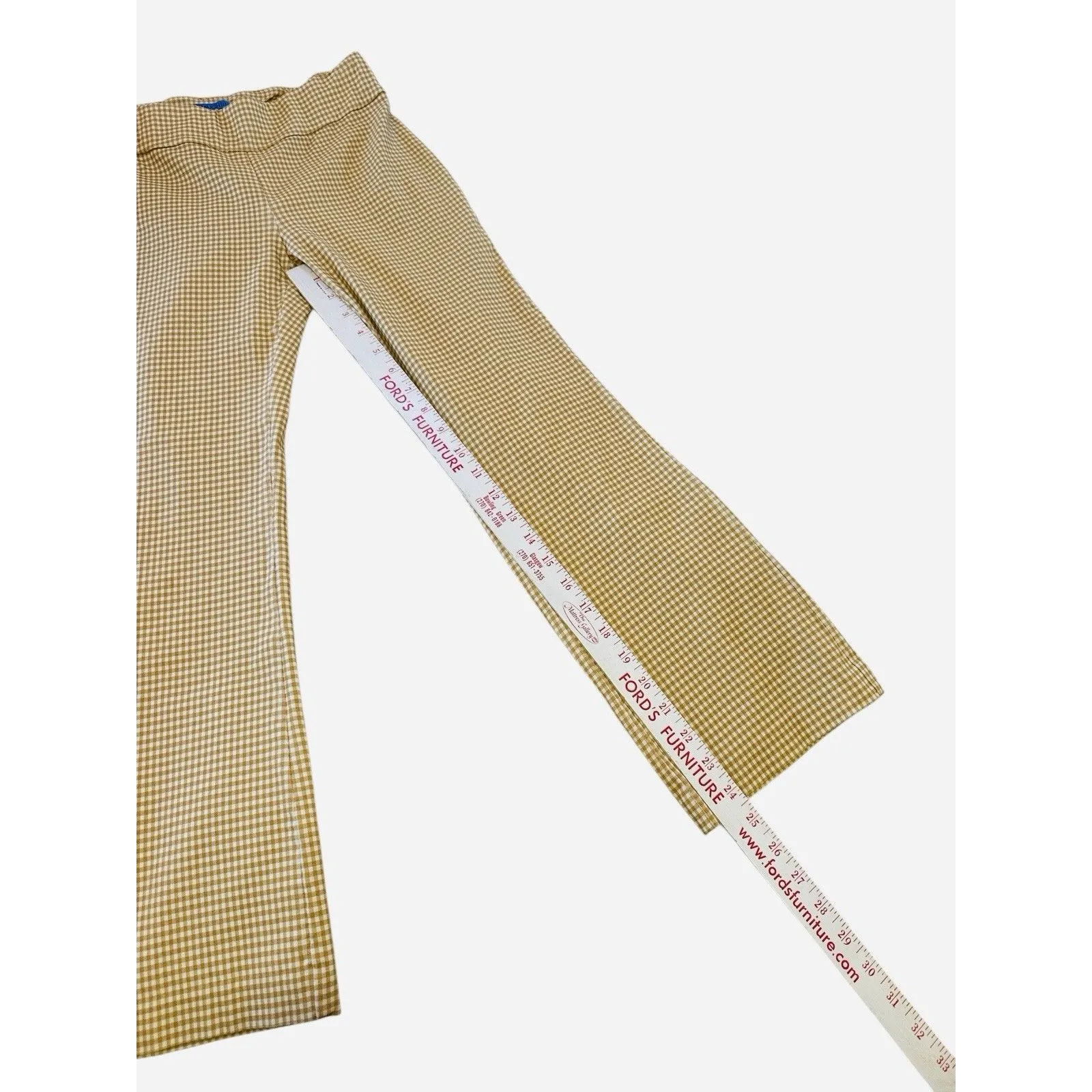 J. McLaughlin Ivy Pull On Pants 4 Tan White Cabana Gingham Kick Flare Pockets - Image 5