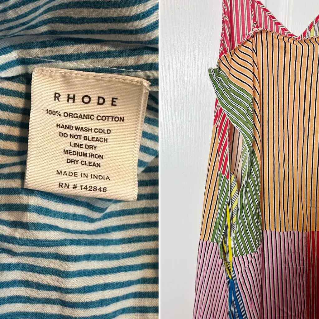 RHODE Nadia Maxi Dress Multi Stripe Patchwork Cotton Size 0 - Image 8