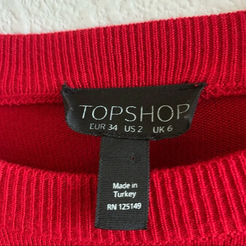 TOPSHOP Red Half Ruffle Sweater Top US 2 - Image 5