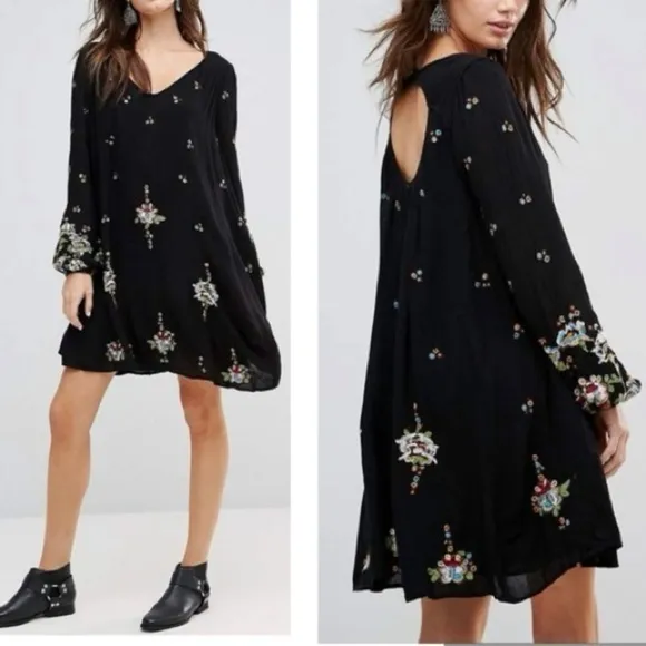 Women’s Free People Oxford black embroidered mini dress size small - Image 2
