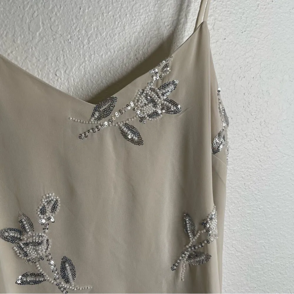 Lulus  Elevated Approach Neutral Beaded Sequin Floral Shift Mini Dress Medium - Image 3