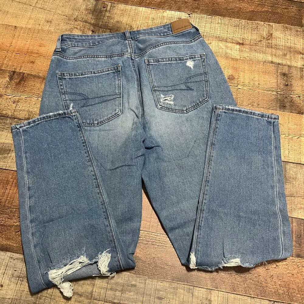 American Eagle's | Women's Medium Wash Denim Busted Knees Mom Jeans Sz 6 - Image 7