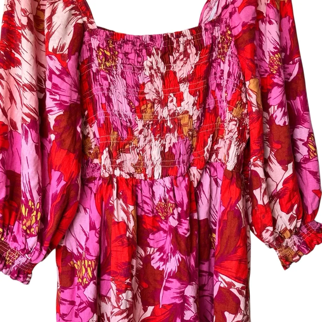 NWT The Get square neck Floral Pink and Red Women's mini Dress Large - Image 12