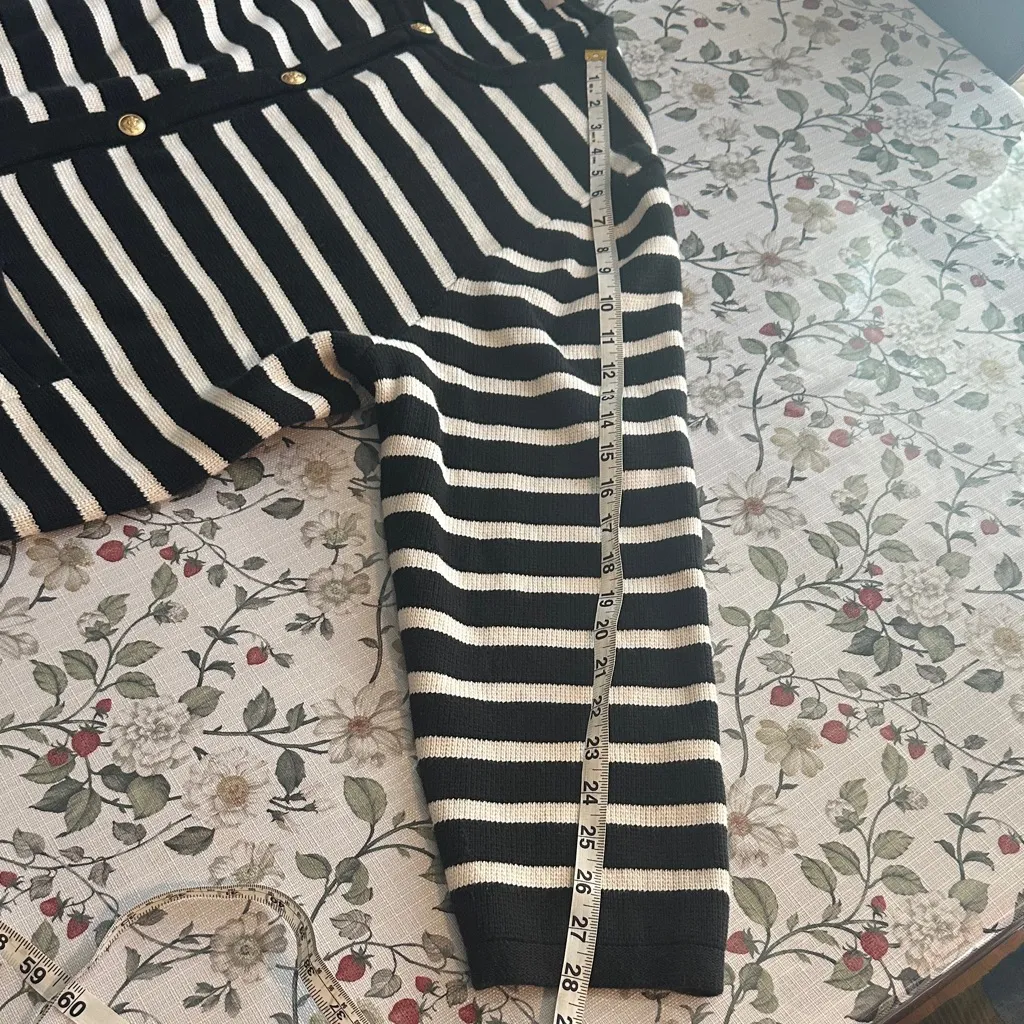 J.Crew Emilie patch-pocket sweater lady jacket in black ivory stripe size 2X - Image 8