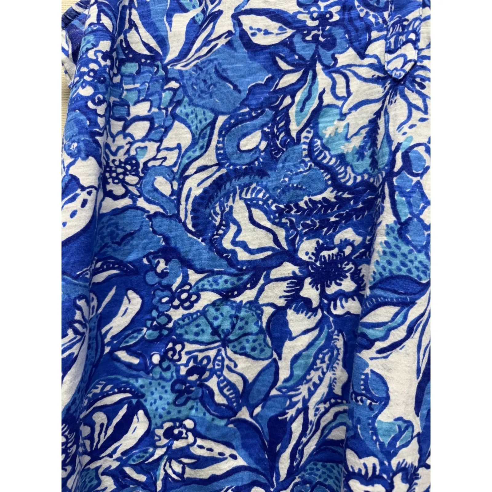 Lilly Pulitzer Dev Tank Top XXL Flocking Fabulous‎ Floral Blue Cotton Resort - Image 4