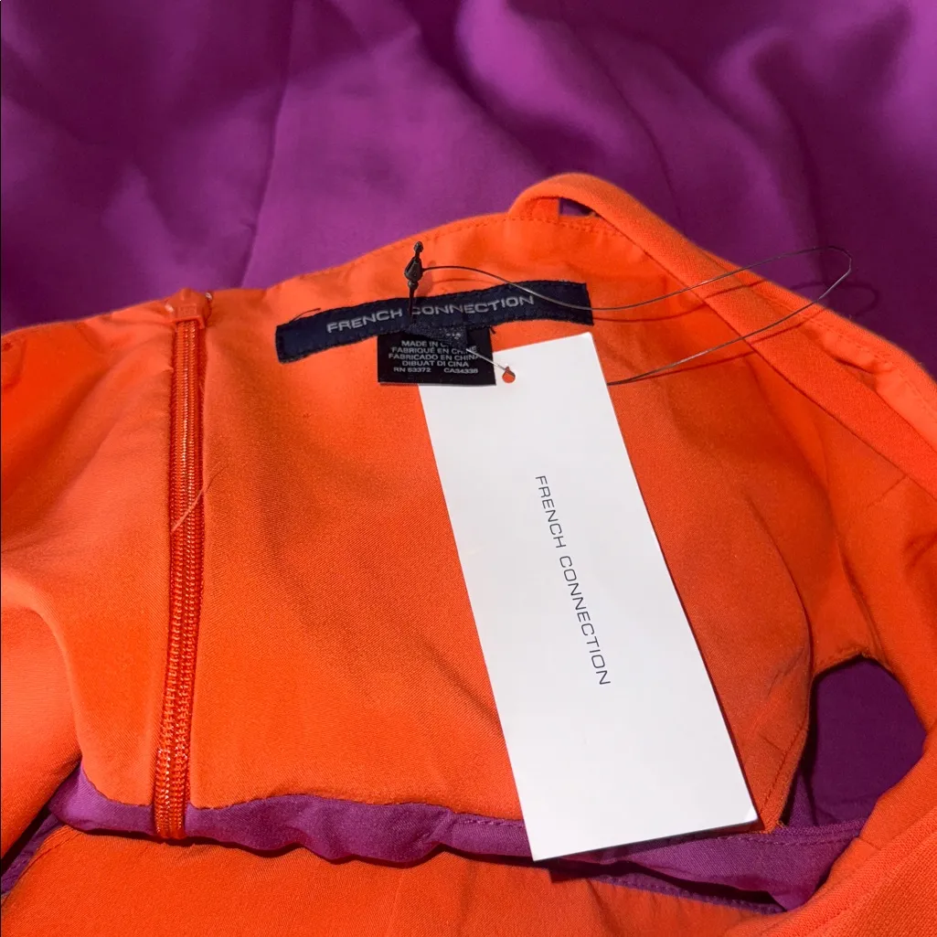 NWT French Connection  Whisper Colorblocked Cutout Dress  Neon Orange / Viola 2 - Image 6
