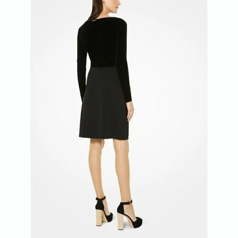 New! MICHAEL KORS Women's Velvet-Top Twist-Front Black Dress Long Sleeve Small - Image 6