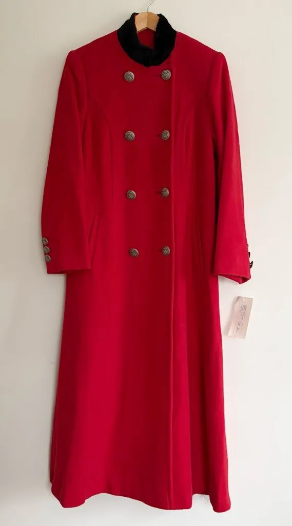 Vintage Oleg Cassini red wool black faux fur long military princess maxi coat 10 - Image 1