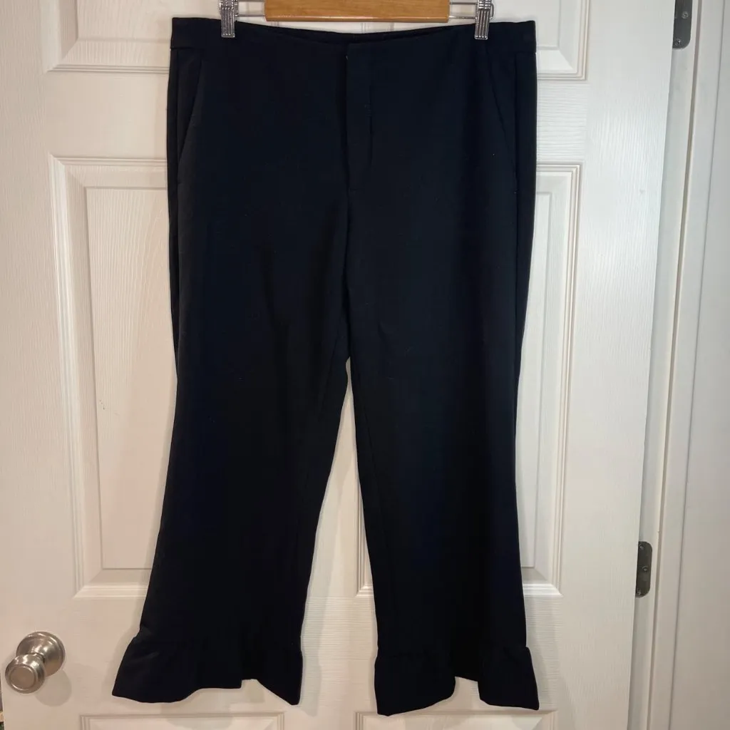 Banana Republic Logan Crop Dress Pants Women's Size 12 Black Ruffle Hems Viscose - Image 2