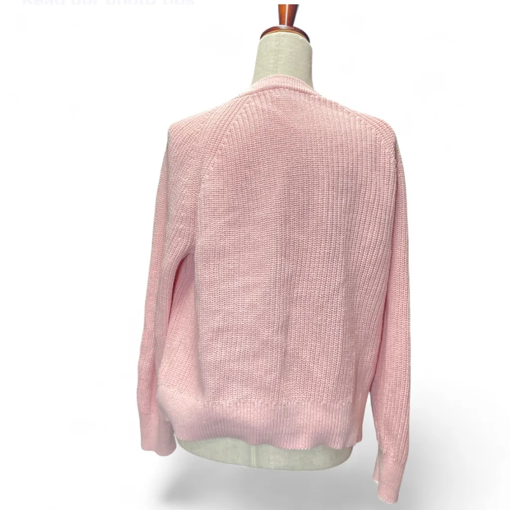 J. Crew Womens Powder Pink Cable Knit‎ Crewneck Barbiecore Sweater Large - Image 3