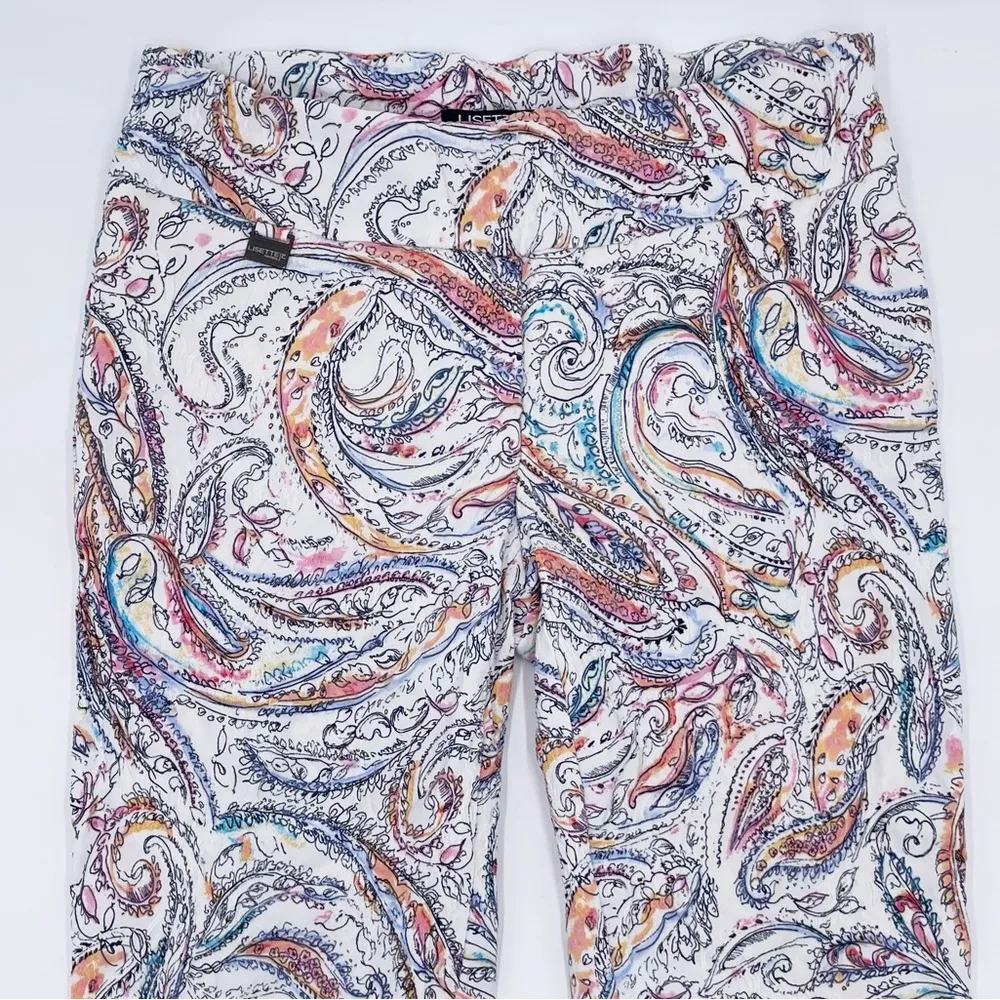 Lisette L Montreal Slim Cropped Pants Coral Reef Jacquard Peach Printed Size 6 White - Image 3