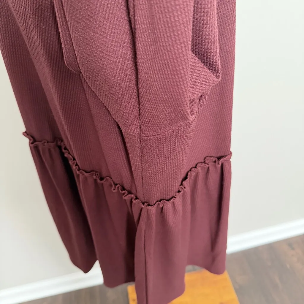 Torrid Top Waffle Thermal Knit Lace Inset Long Sleeve Babydoll Burgundy Wine - Image 5