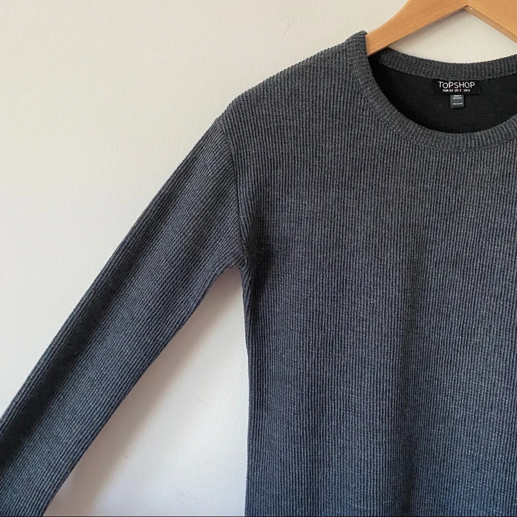 Topshop Long Sleeve Waffle Knit Sweater Dress US Size 2 Gray - Image 2