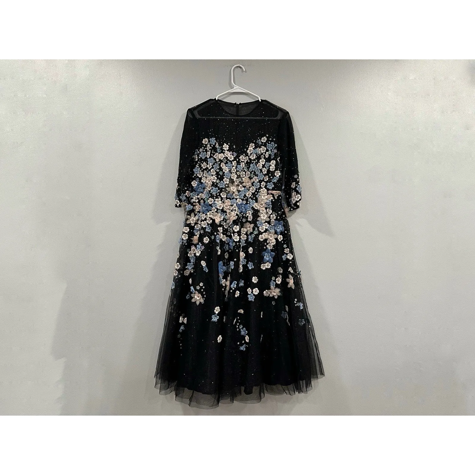 Mac Duggal 11161 Black Floral Embroidered A-Line Tea-Length Cocktail Dress Sz 10 - Image 3