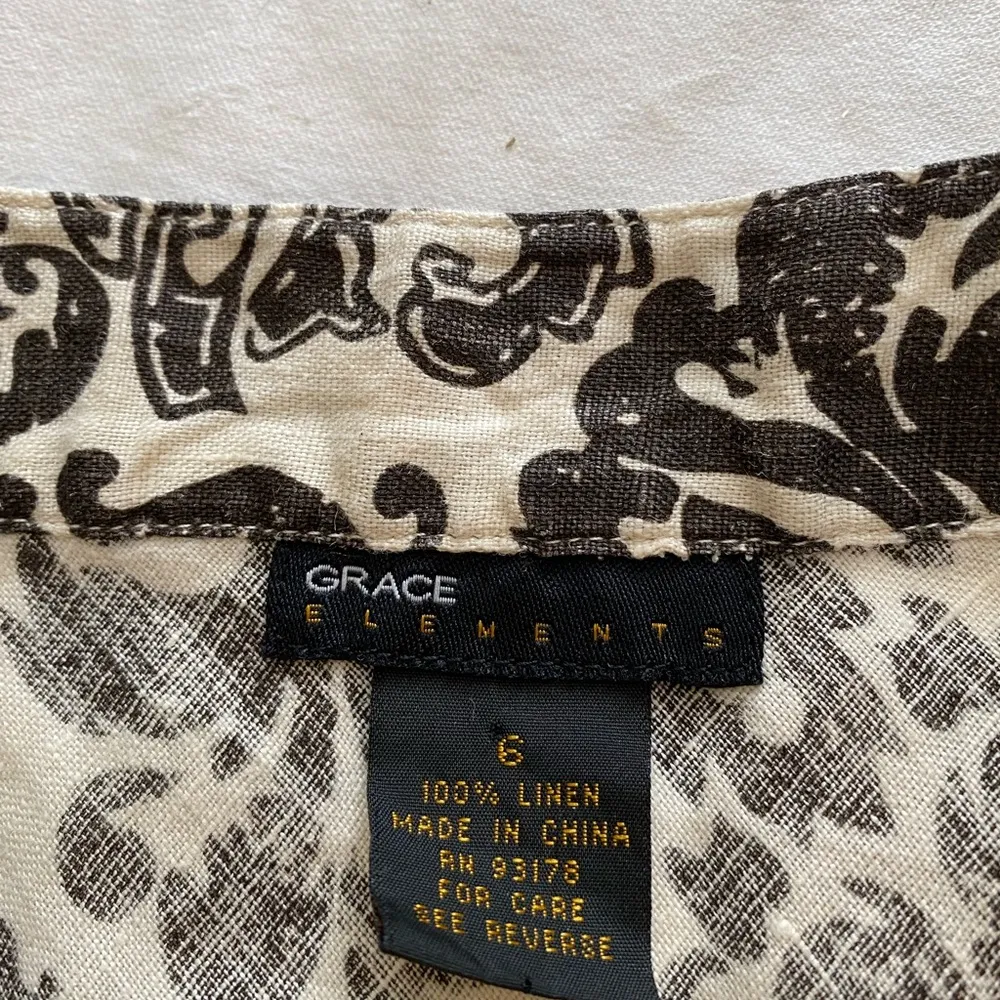Grace Elements Floral Paisley Linen Skirt Brown & white sz 6 - Image 6