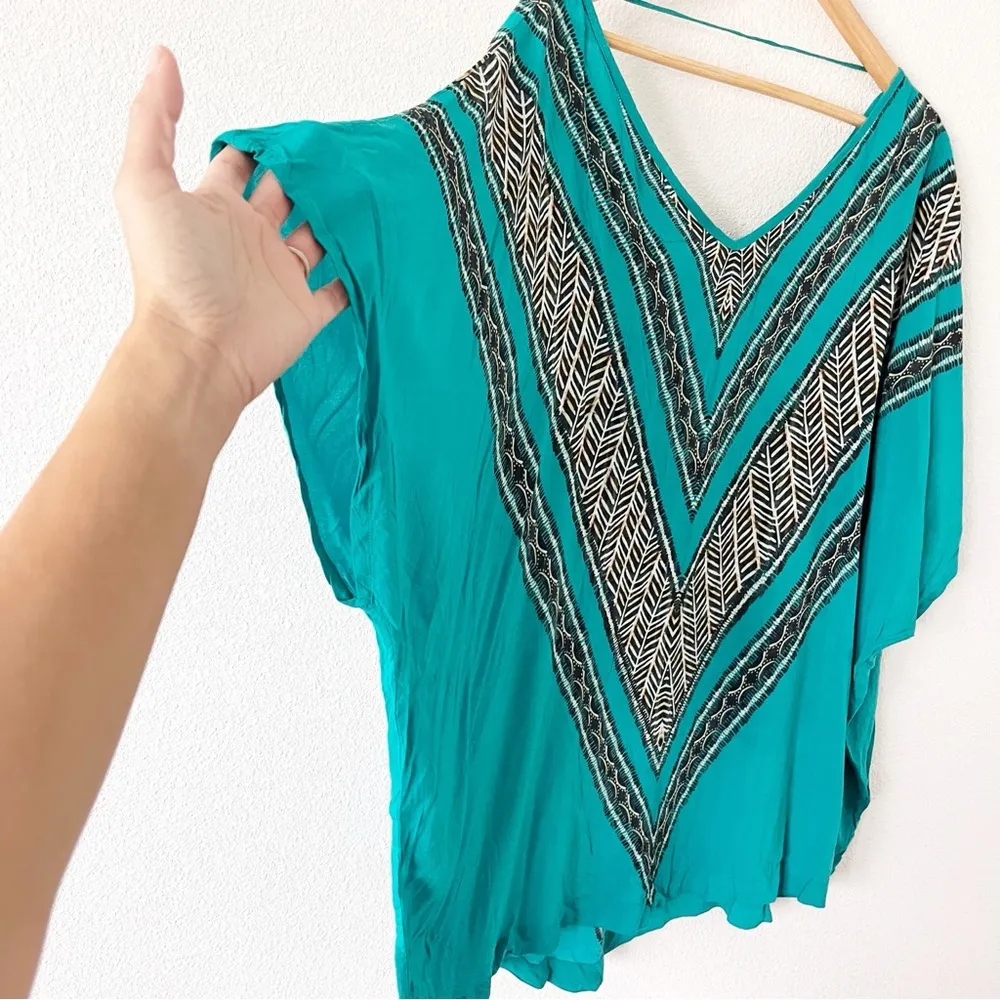 Vix Paula Hermanny Oversized V-Neck Swim Cover Up in Teal - Image 4