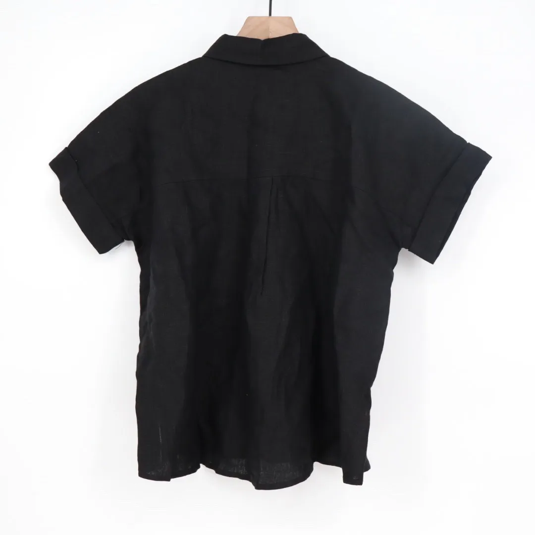 American Giant Women's Linen Shirt Size XS Made In USA Black - Image 7
