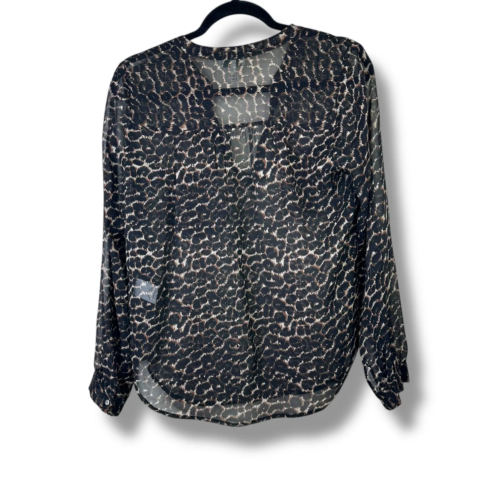 Joie Adana Leopard Print Silk Sheer Chiffon V-Neck Double Front Pocket Blouse XS - Image 6