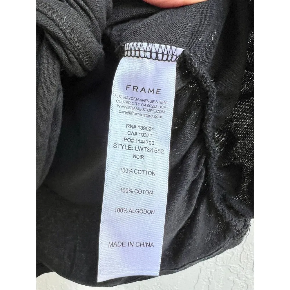 Frame Roll Sleeve 100% Cotton Knotted Front Pullover Tee Shirt Black Women's M - Image 5