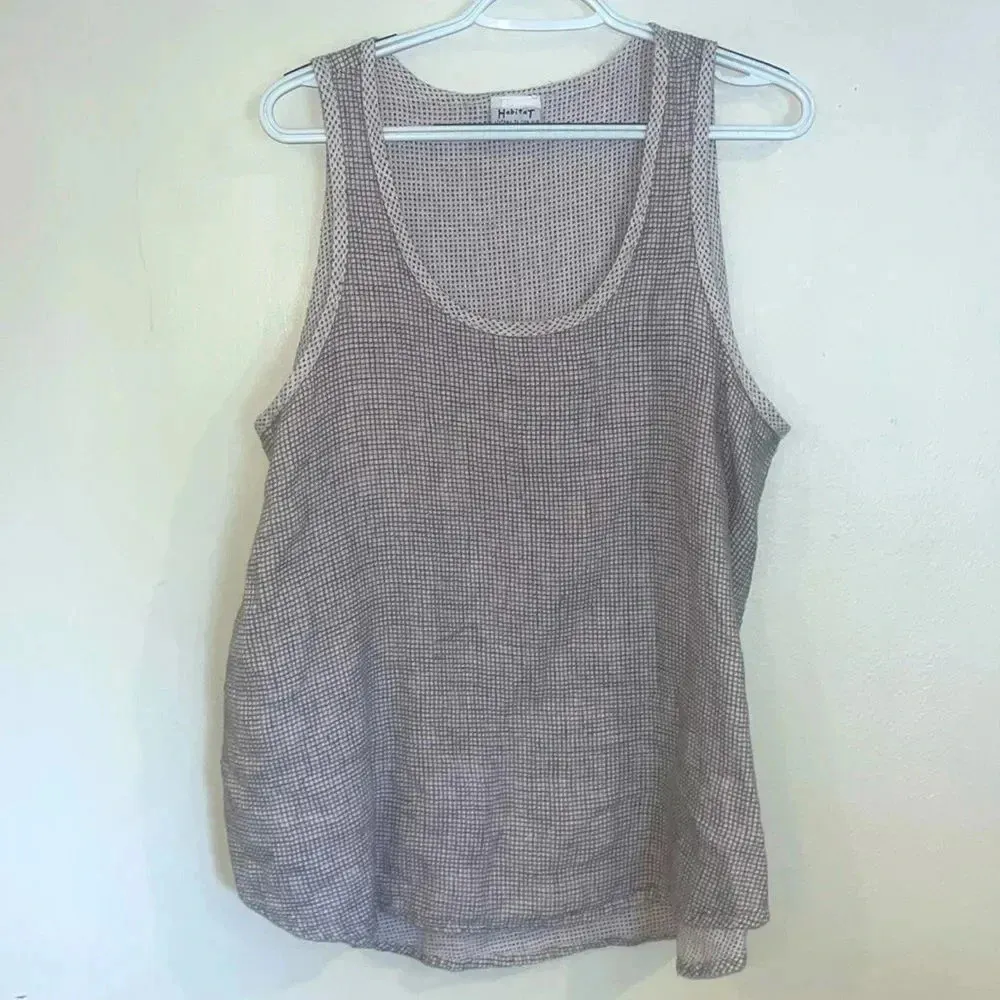Habitat Sleeveless Shell Tank 100% Linen Blend Micro Check Top Sz XL Lagenlook - Image 2