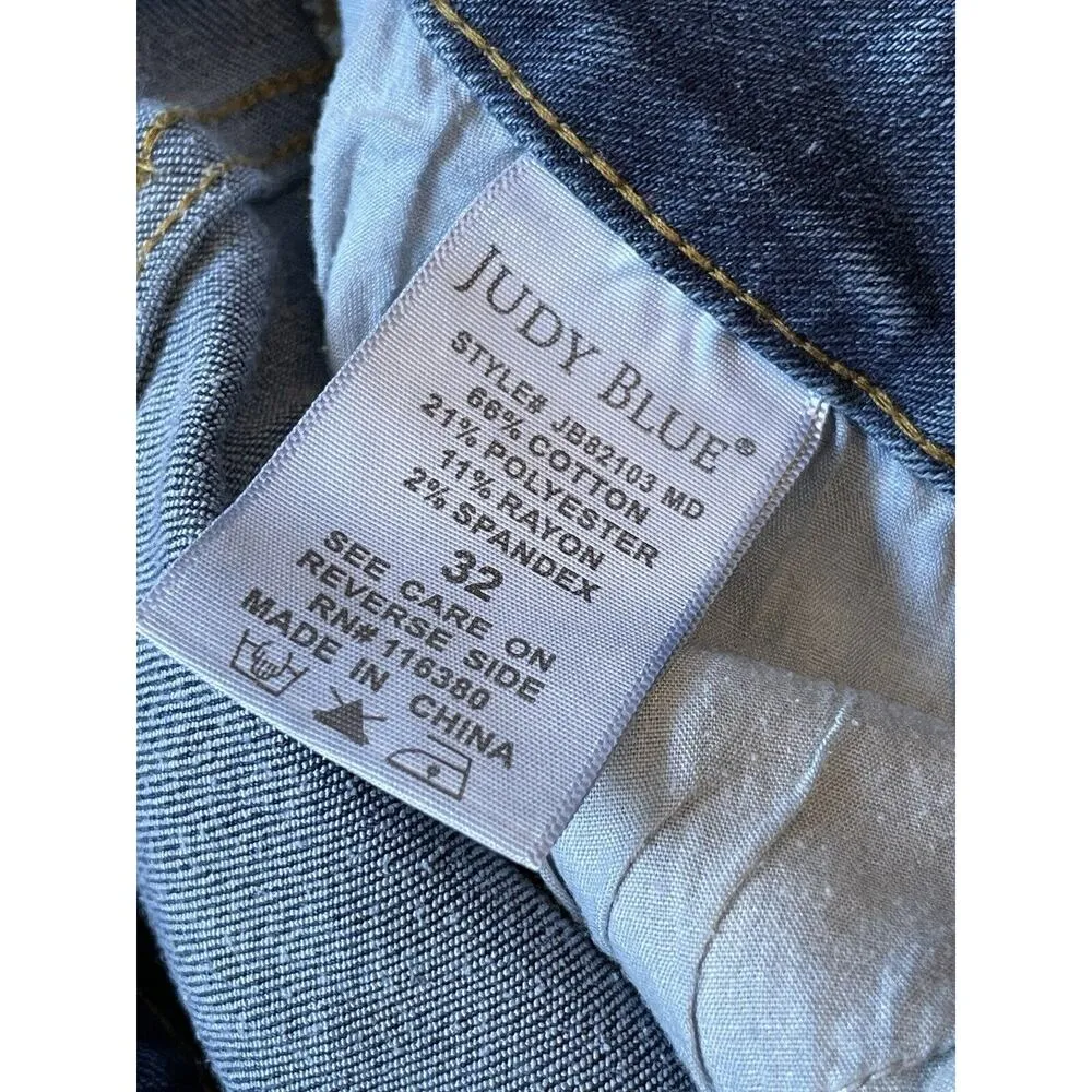 Judy Blue Relaxed Fit Mid-Rise Slim Jeans Women Size 32 Blue Faded Ankle Stretch - Image 7
