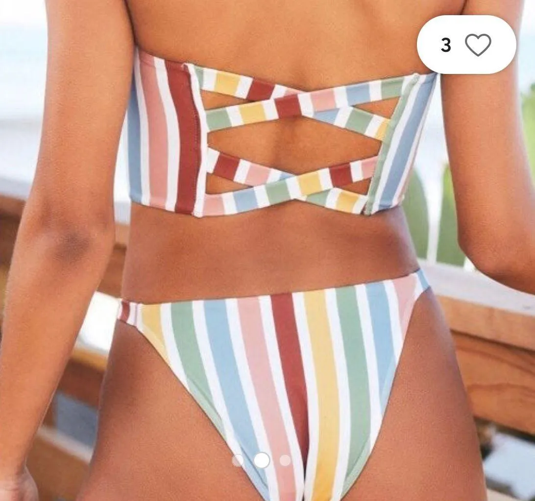 LA Hearts Striped Bandeau Bikini Top - Image 2