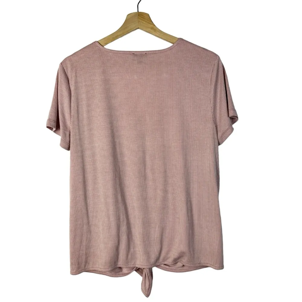 Ann Taylor Red Seersucker Stripe Tie Front Short Sleeve L - Image 2