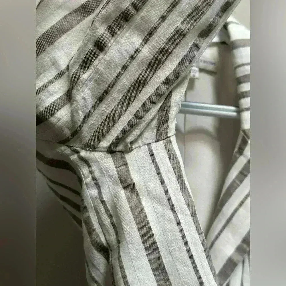 Lavender Brown White & Grey Striped Linen Lightweight Blazer Coastal Cozy - Image 6