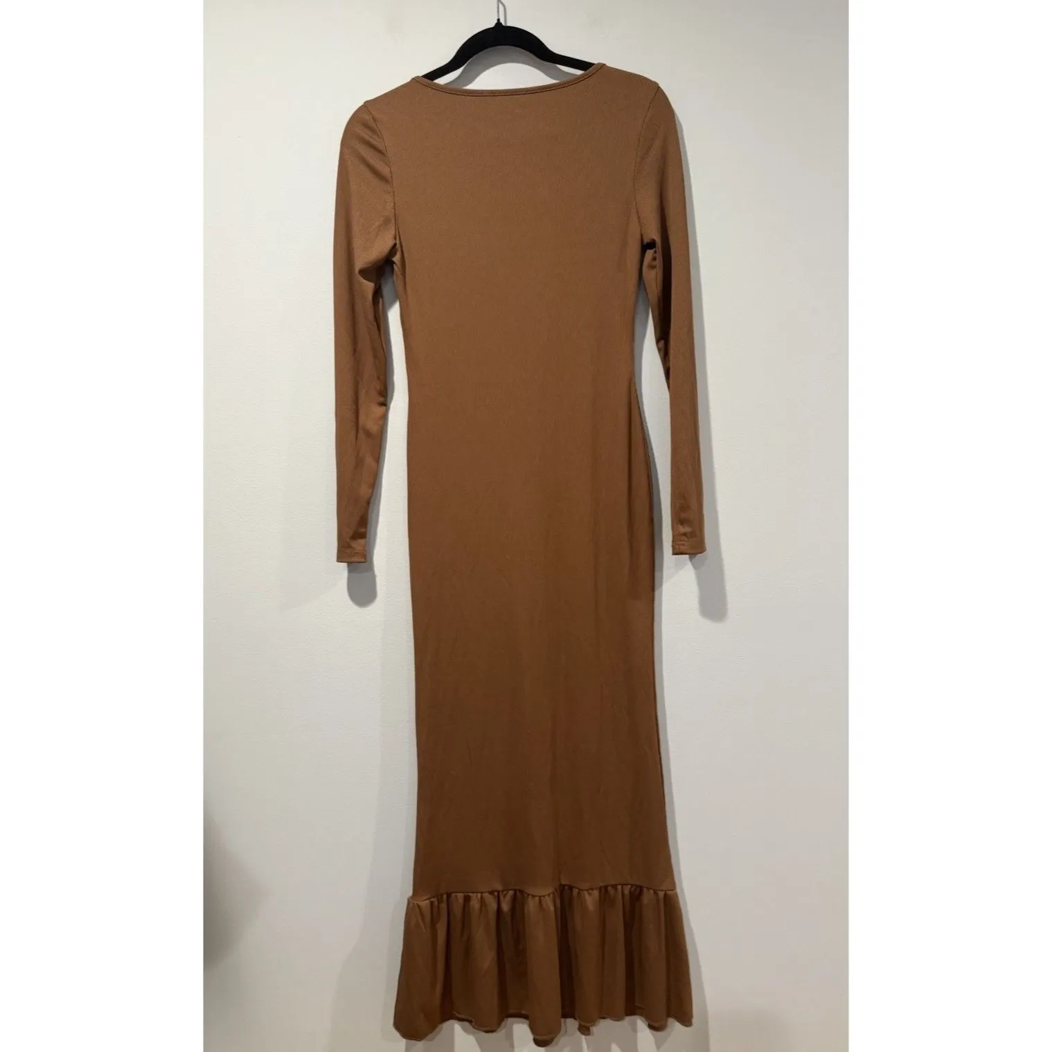 Bodycon Maxi Dress Womens XS/S Brown Stretch Quiet Luxury Old Money Academia - Image 2