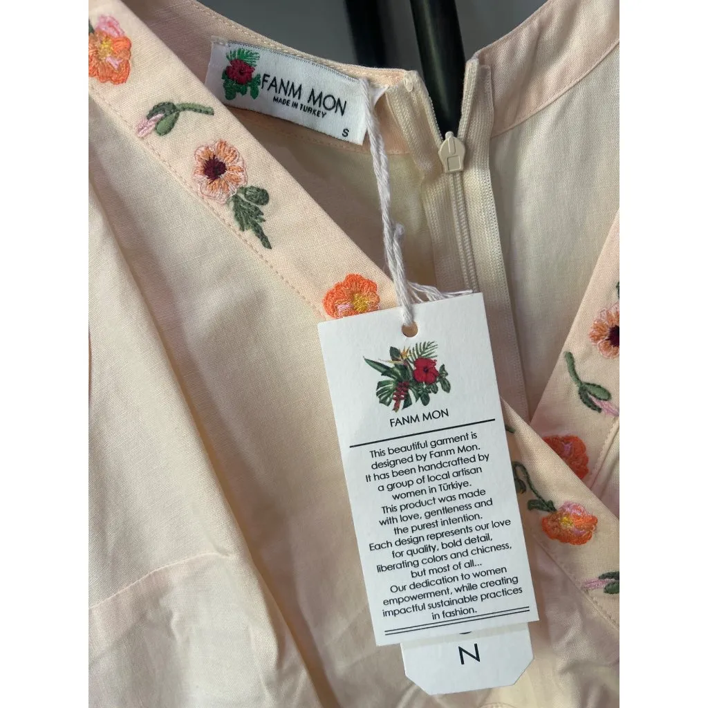 FANM MON Alanca Embroidered Midi Dress Light Yellow Womens Size Small Orange - Image 11