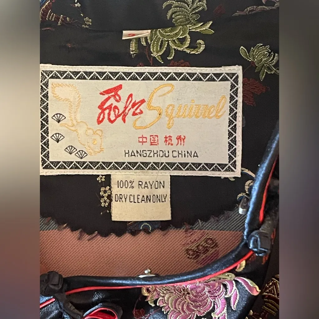 Squirrel Hangzhou China Black Floral Cheongsam Dress 100% Rayon Sz 34x17 Pink - Image 10