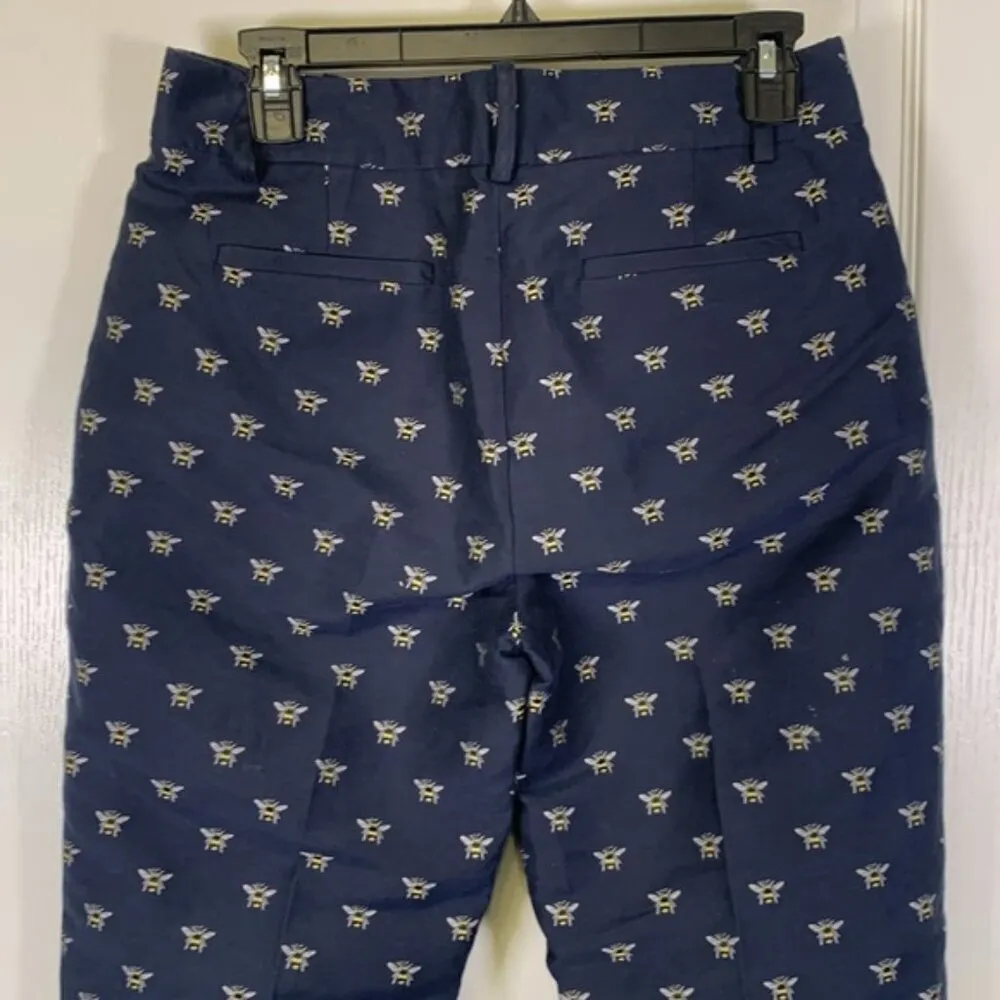 J.Crew Navy Blue Bumble Honey Bee Pattern Pant Trousers Size 4 EUC #2875 - Image 4