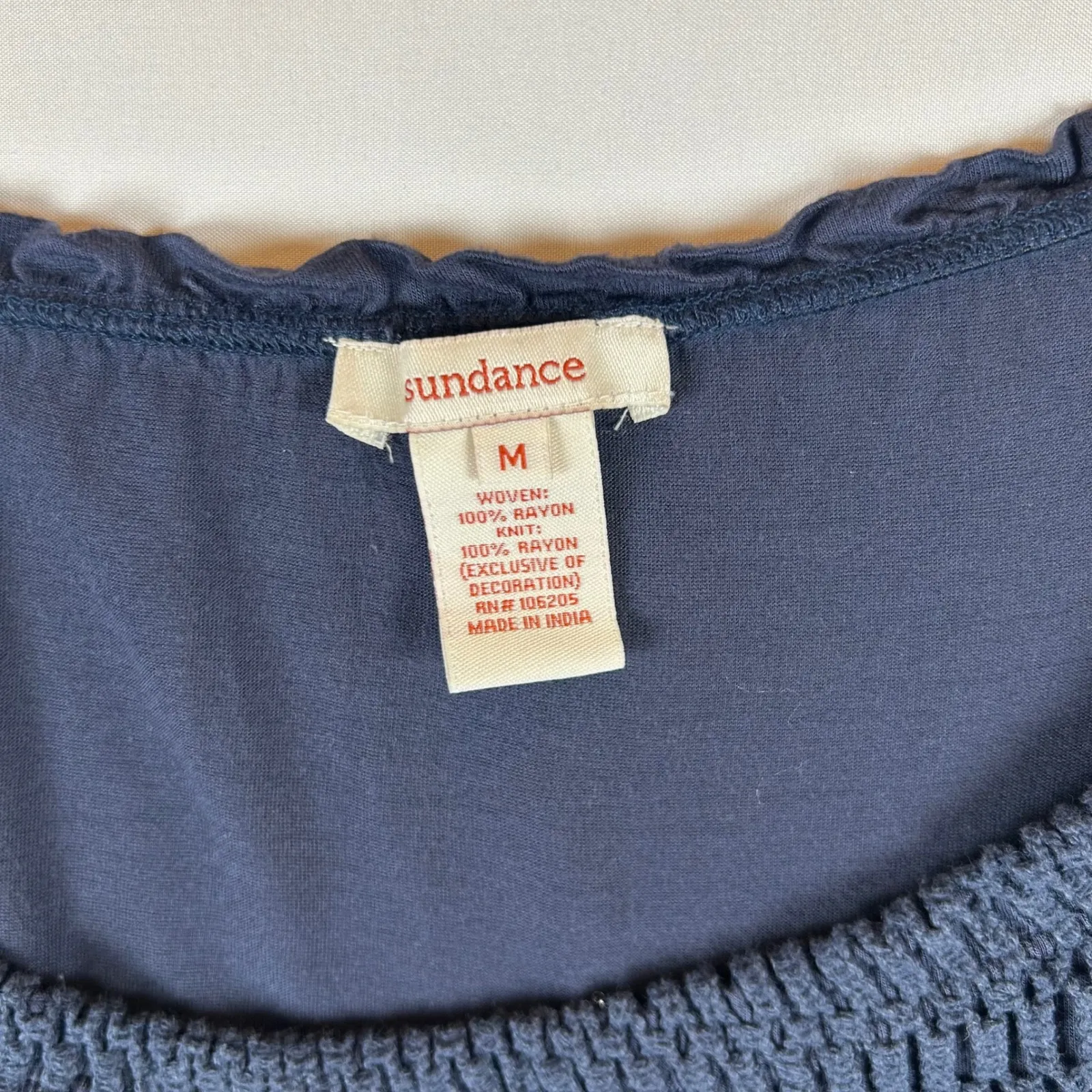 Sundance Crochet Trim Blouse Top Women's Medium Blue‎ Long Sleeve Square Neck - Image 3
