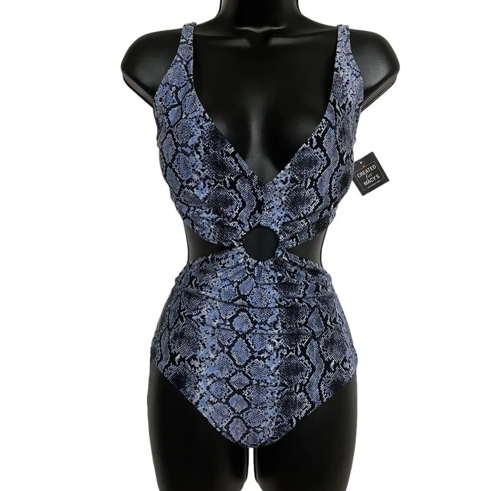 Bar Ill Women's Blue Python printed monokini one piece swimsuit Large NWT. - Image 4