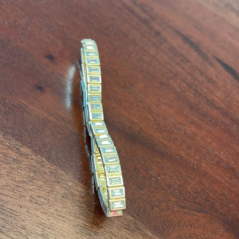 SUGARFIX by BaubleBar Baguette Stretch Bracelet Gold CZ sone fashion jewelry New - Image 4