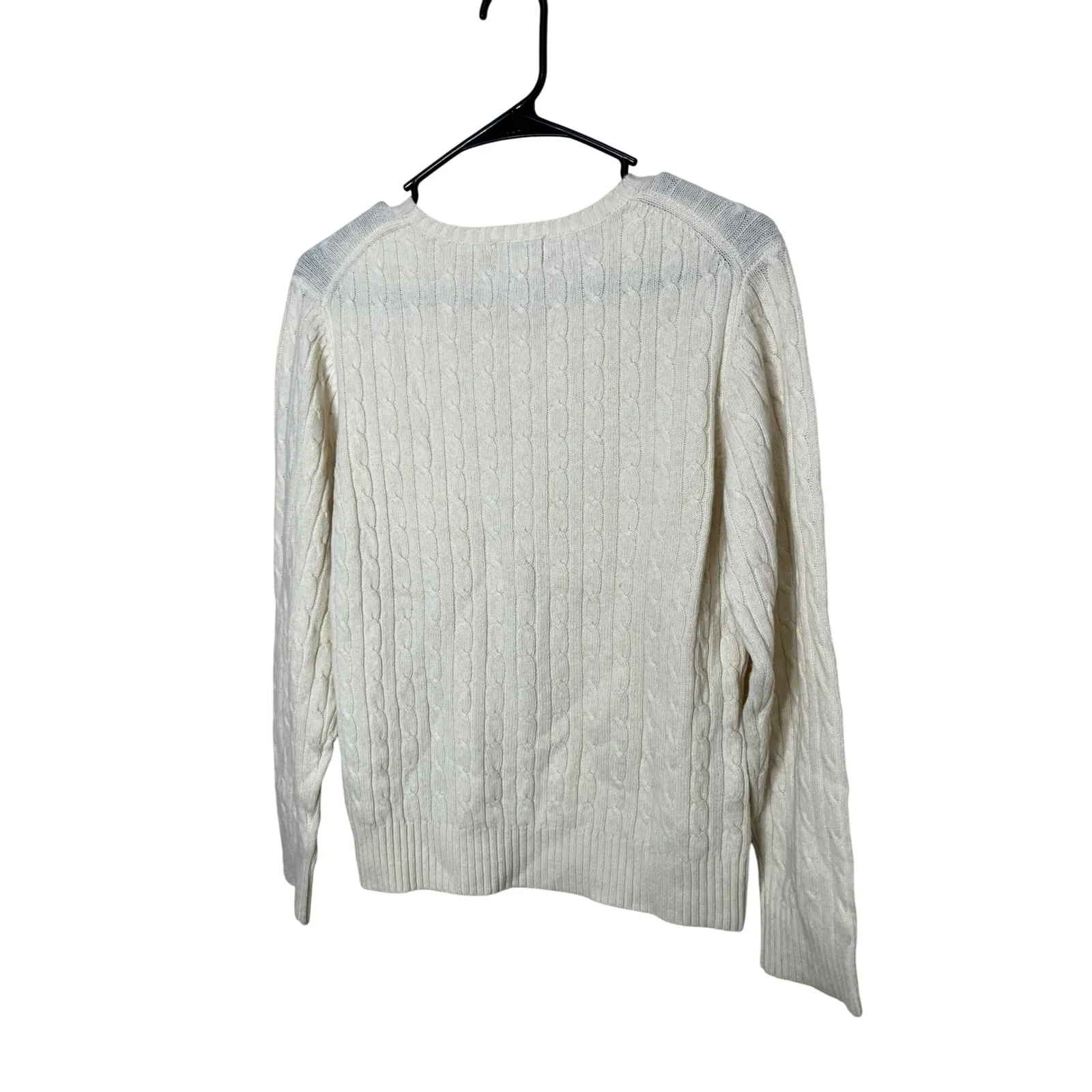 LL Bean Womens Cable Knit Crewneck Sweater Yellow Lambswool Blend Pullover M - Image 4