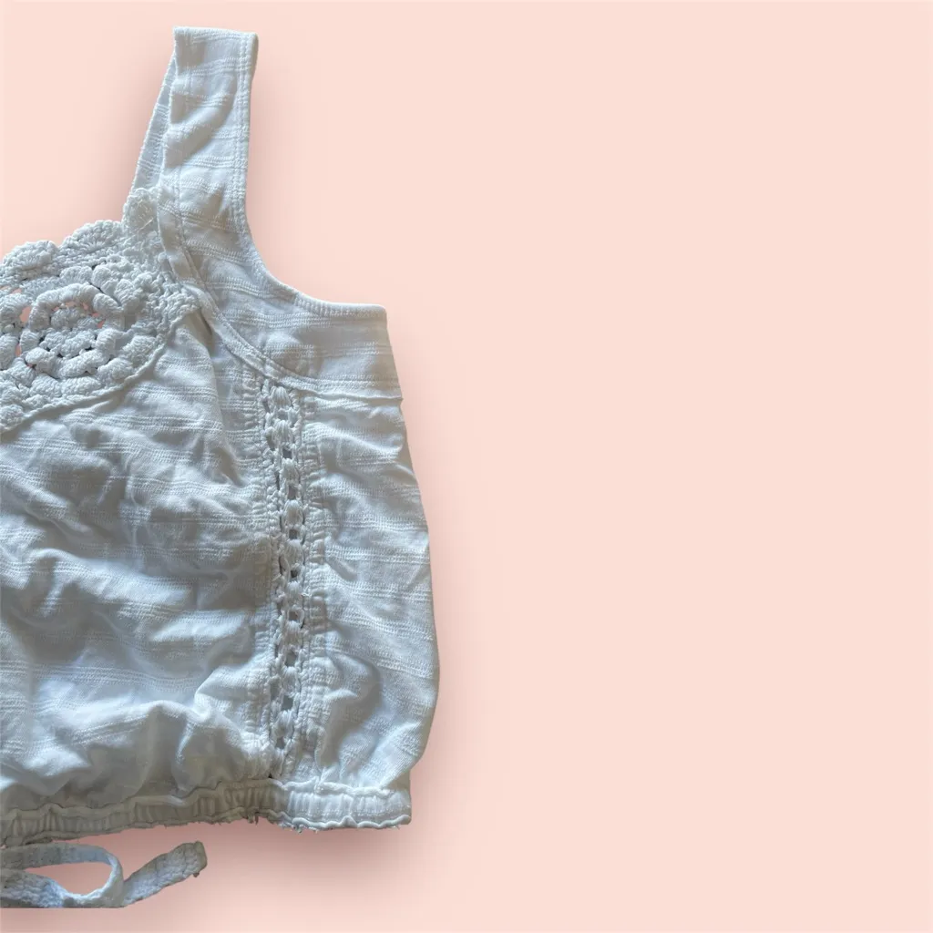 Free People White Cropped Lace Tank Top size Medium - Image 4