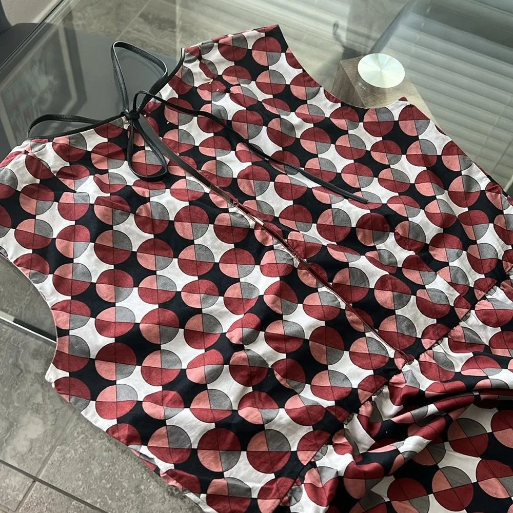 MARNI Geometric Print Tiered Dress w/Pockets & Leather Trim, Size 40 EXCELLENT! - Image 12