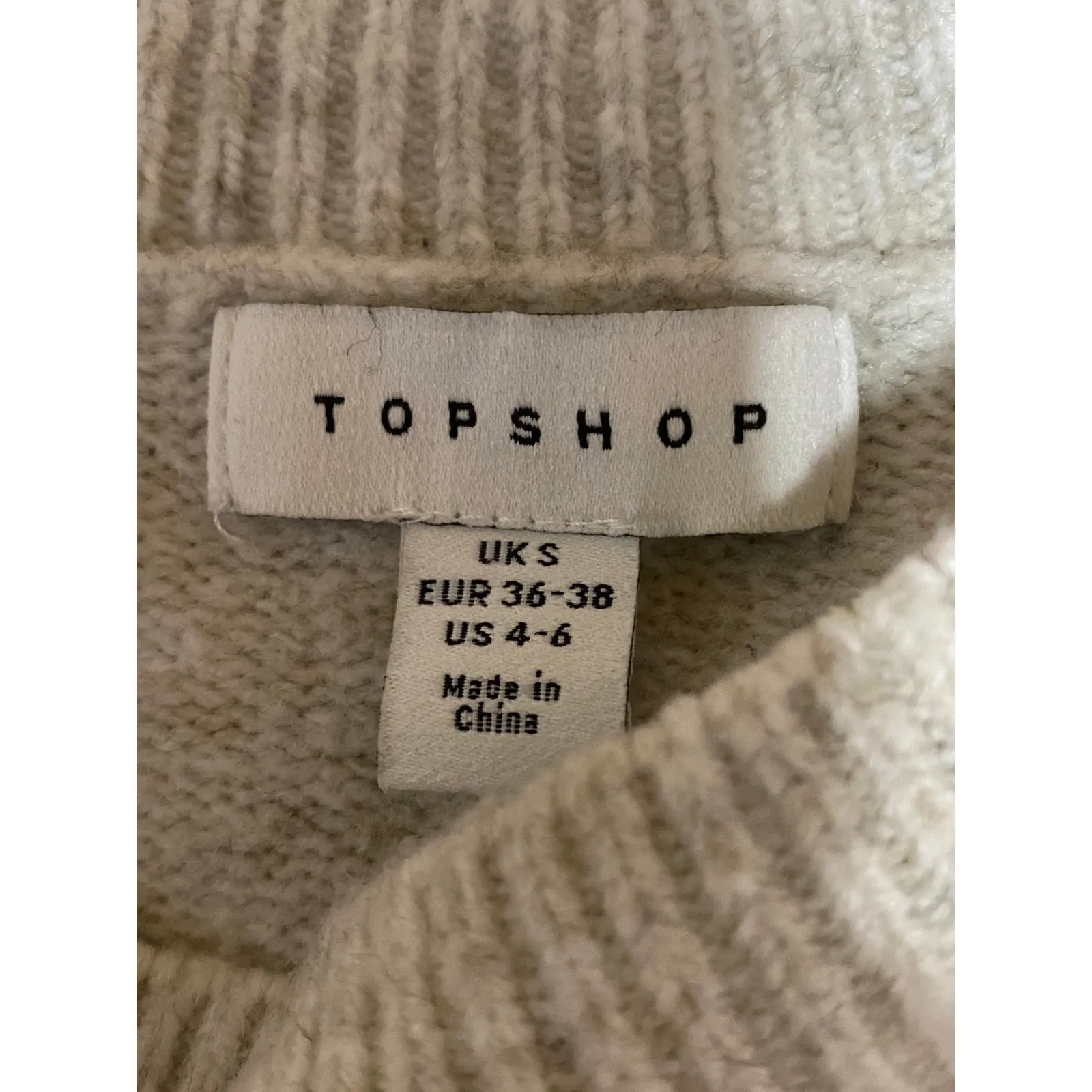 Topshop Women's Beige Wool Rib Knit Crew Neck Long Sleeve Crop Sweater Top Sz S - Image 3