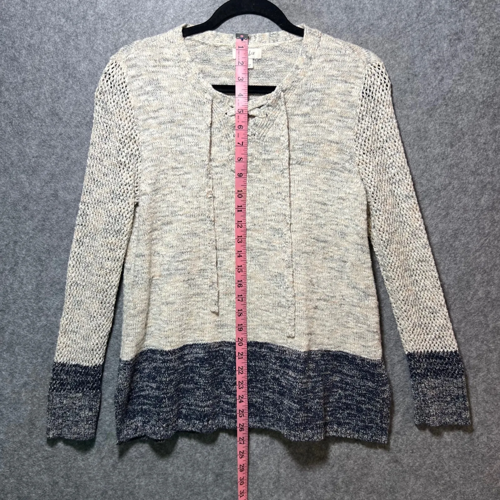 Style Co Womens Sweater Size L Lace Up Neck Colorblock Knit Long Sleeve - Image 3