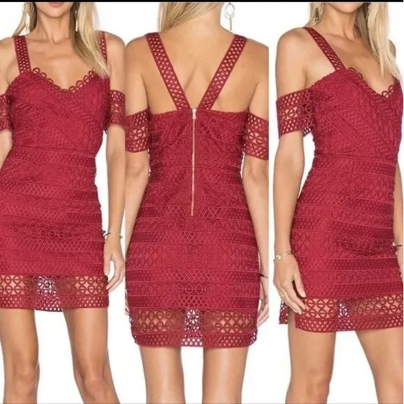 Saylor Amelie Burgundy Lace Cold Shoulder Mini Dress M Evening Party Hoco NWOT - Image 2