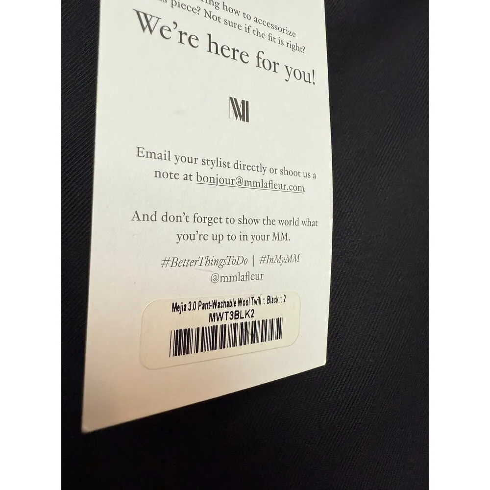 NWT M.M. Lafleur Black Mejia Washable Wool Twill Pants Sz. 2 - Image 4