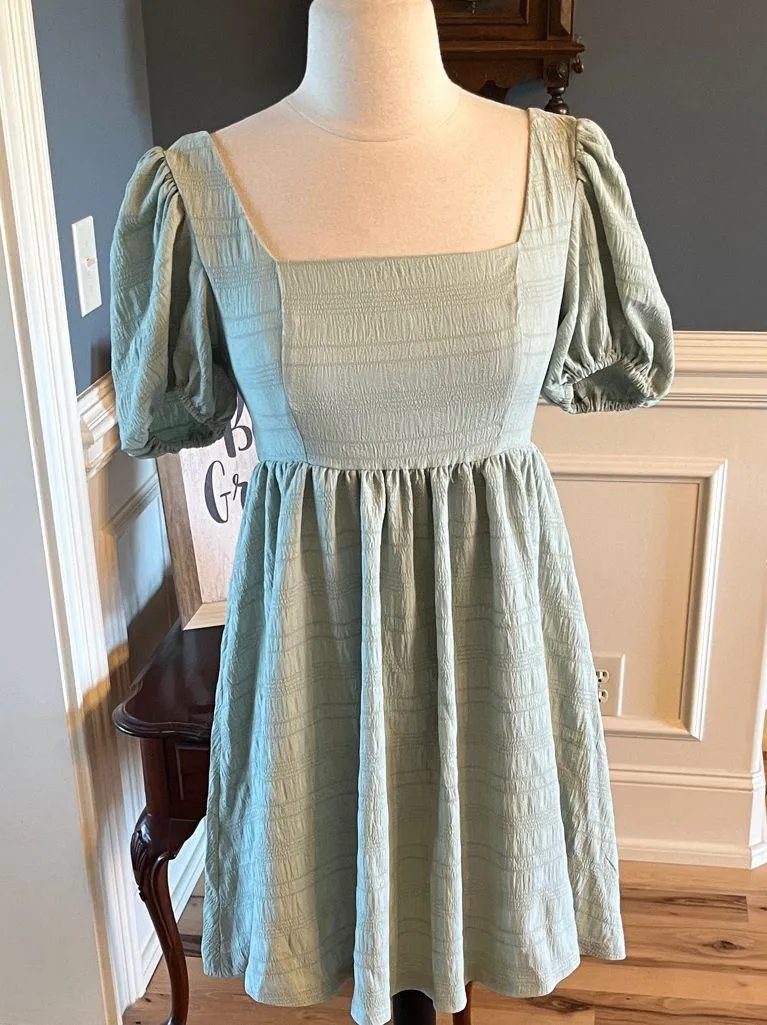 Sage Mini dress Puff Short Sleeve New - Image 5