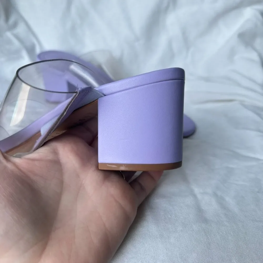 Schutz Size 8 Purple Transparent Victorie Low Block Sandal Formal‎ Prom Rush New - Image 5