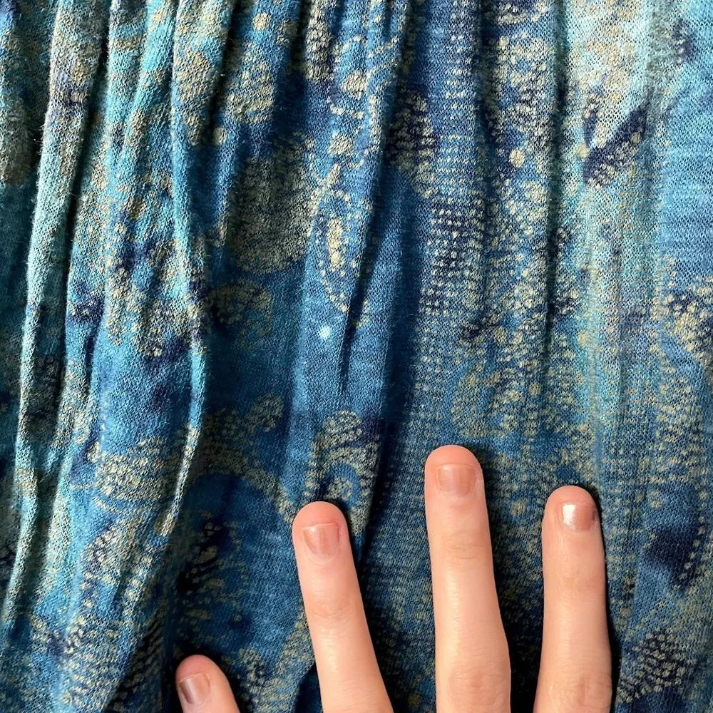 Lucky Brand blue and green vintage party top short sleeved flowy linen rayon - Image 3