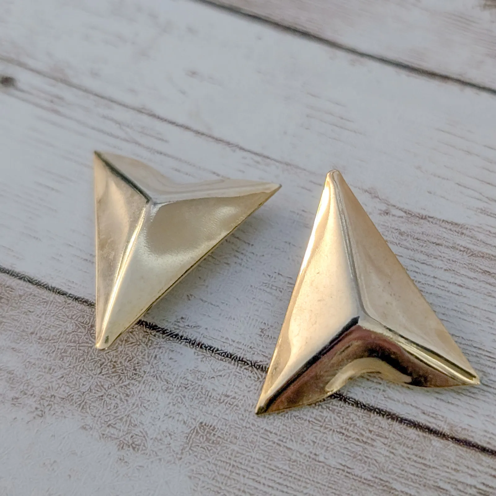 Vintage Clip On Earrings Gold Tone Large Triangular Statement - Image 4