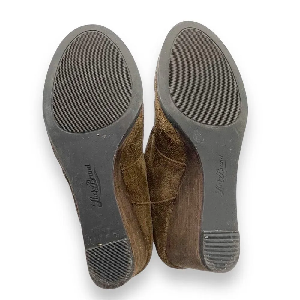 Lucky Brand Sumarah Cognac Brown Suede Buckled Monk Strap Wedge Bootie Size 8 - Image 14
