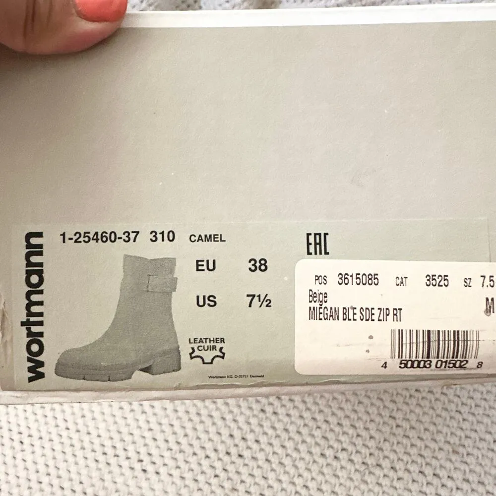 Tamaris NIB Camel Suede Miegan Double Buckle Side Lug Sole Combat Boots 38 7.5 Tan - Image 3